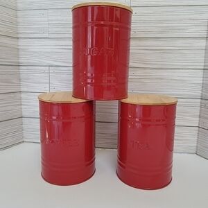 Tea Coffee Sugar Metal Canister Set with Bamboo Lids by Rayware Group NWT